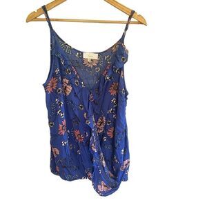 Braeve faux wrap floral blue sleeveless blouse XL